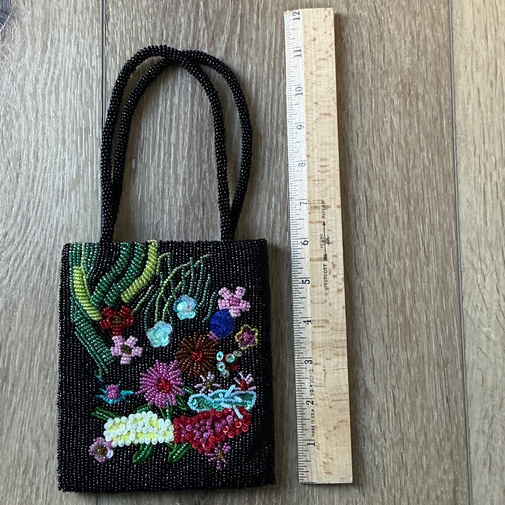 Floral Beaded Black Mini Handbag, like new